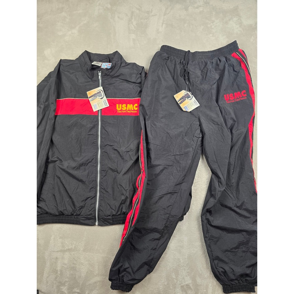 Rothco USMC Marines Tracksuit Men M Black Red Warmup Jacket &‎ Pants Military